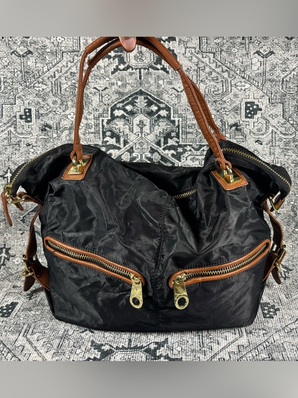 Big Buddha Handbag‎ Black with Brown Leather Straps Y2K